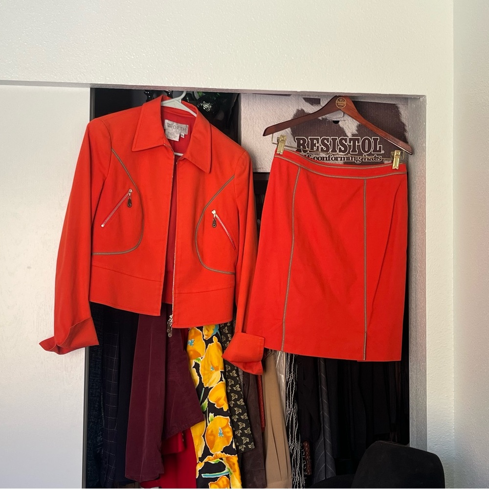 Orange Jacket and Skirt Set